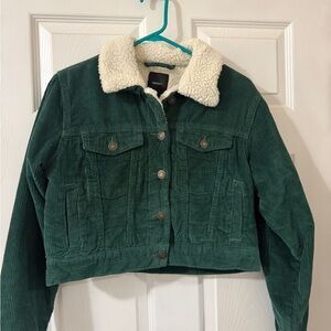 Forever 21 Forest Green Corduroy Jacket with Sherpa Collar